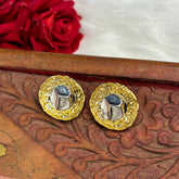 Anti Tarnish Golden Round Plated Stud Earrings