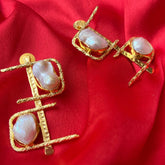 Celestine Gold and White Earrings