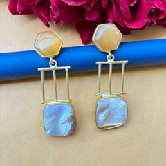 Modern Art Deco Pearl Drop Earrings