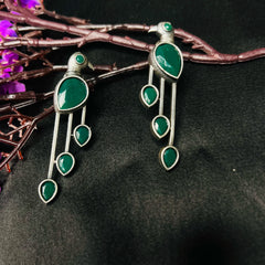 Chirayya: Red Birdie Oxidized Earrings