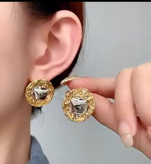 Anti Tarnish Golden Round Plated Stud Earrings