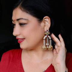 Vandana Dual Tone Earrings- Silver Replica Collection