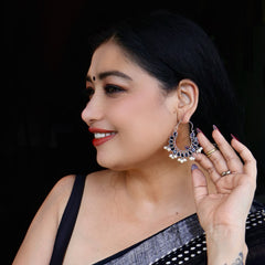 Green Stone German Silver Hoop Earrings