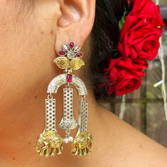 Vandana Dual Tone Earrings- Silver Replica Collection