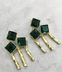Exclusive Emerald Color quartz (Man made stone) With Pearl earring For Women Designer Bezel set Gold plated earring.
