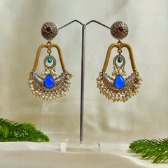 Bhairavi- Dual Tone Blue Stone Earrings