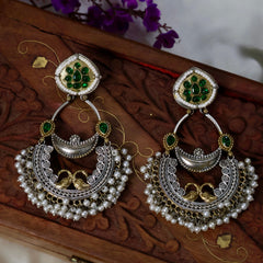 Dual Tone Brass Silver Chandbali