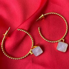 Golden Hoops With White Stone