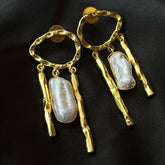 Golden Statement Earrings with White Duzzy Stone