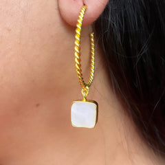 Golden Hoops With White Stone