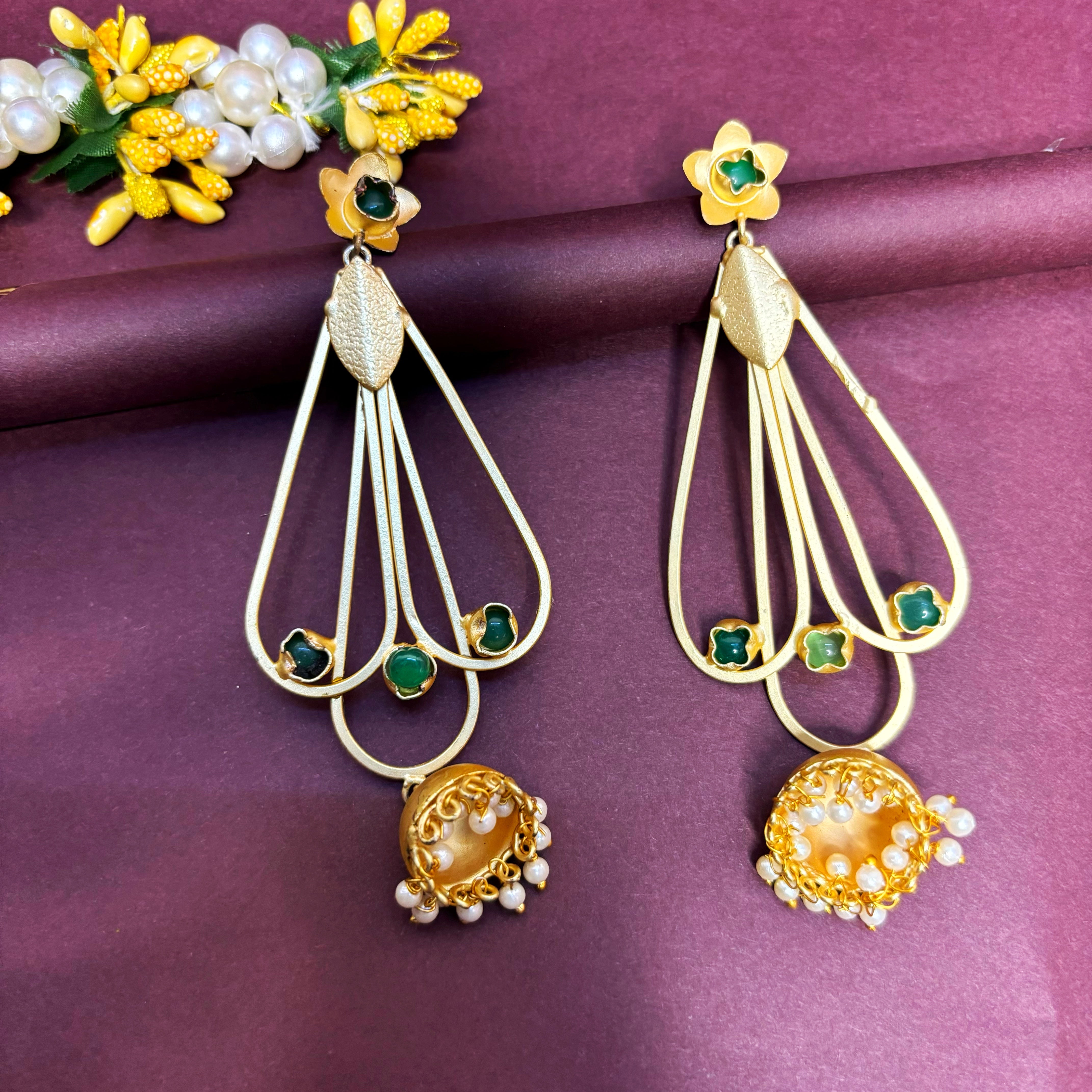 Inayra: Emerald Bloom Jhumka Drops