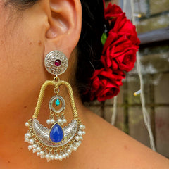 Bhairavi- Dual Tone Blue Stone Earrings