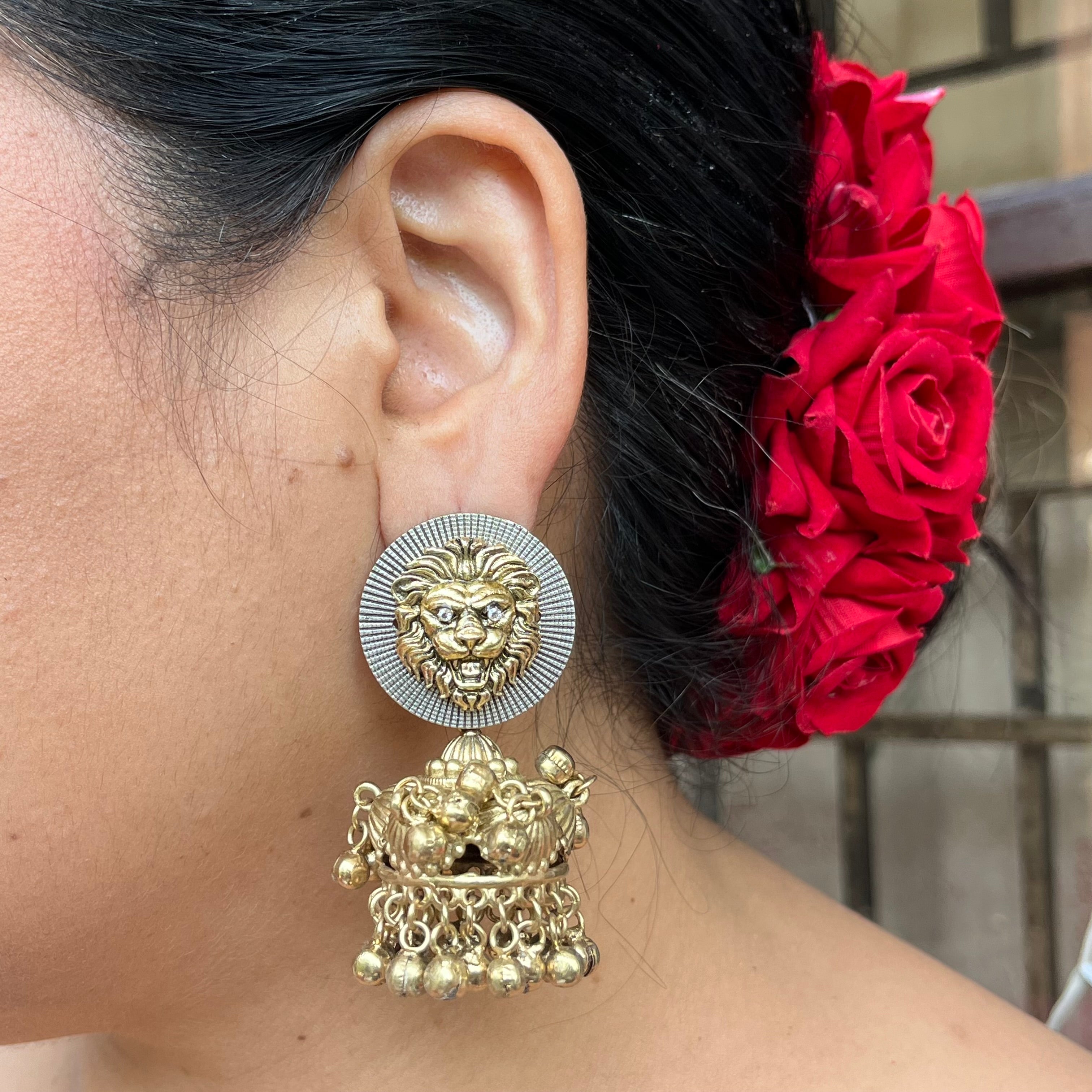 THE BENGAL TIGER MEDALLION DROP EARRINGS- Sabyasachi Replica