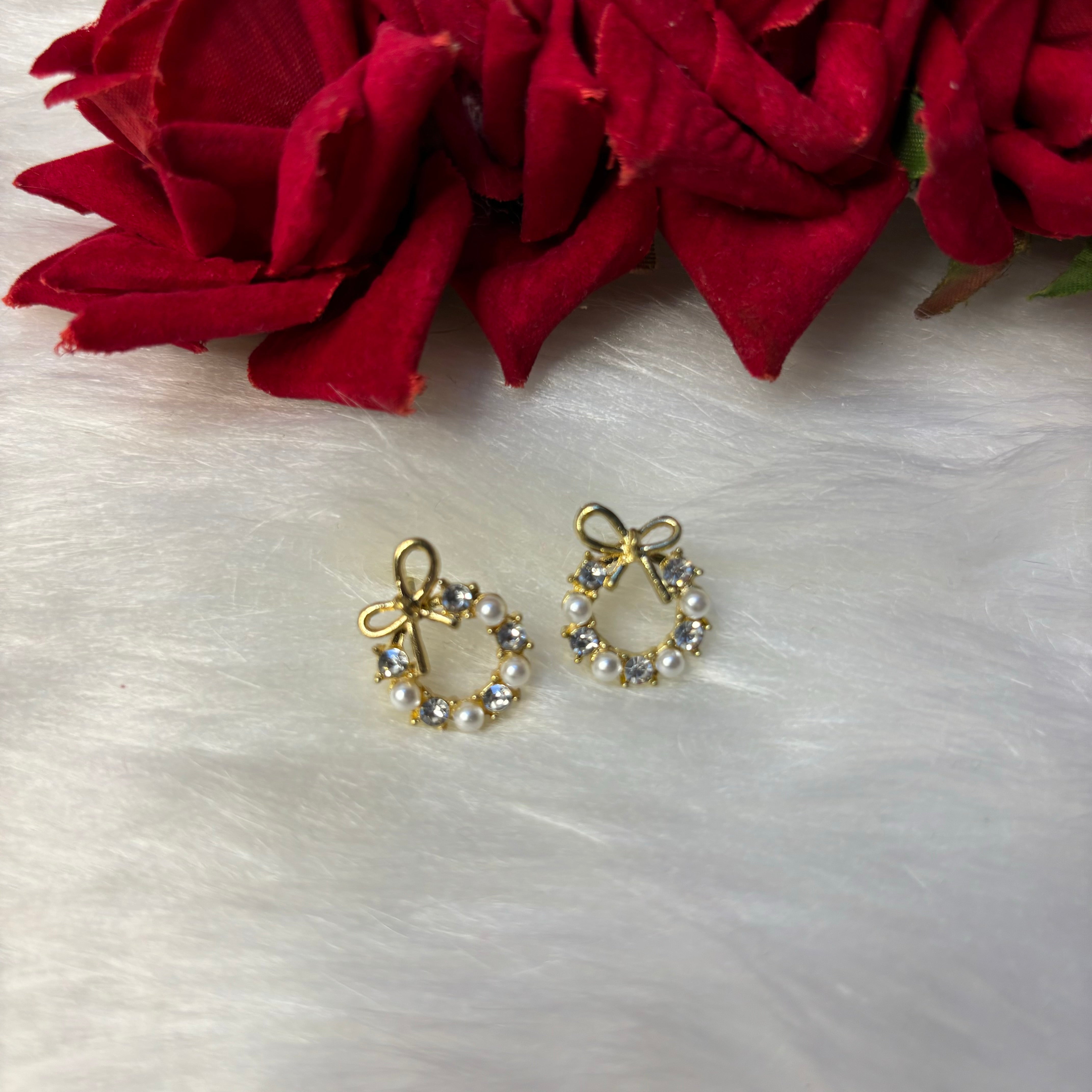 Crystal Pearl Bow Wreath Earrings