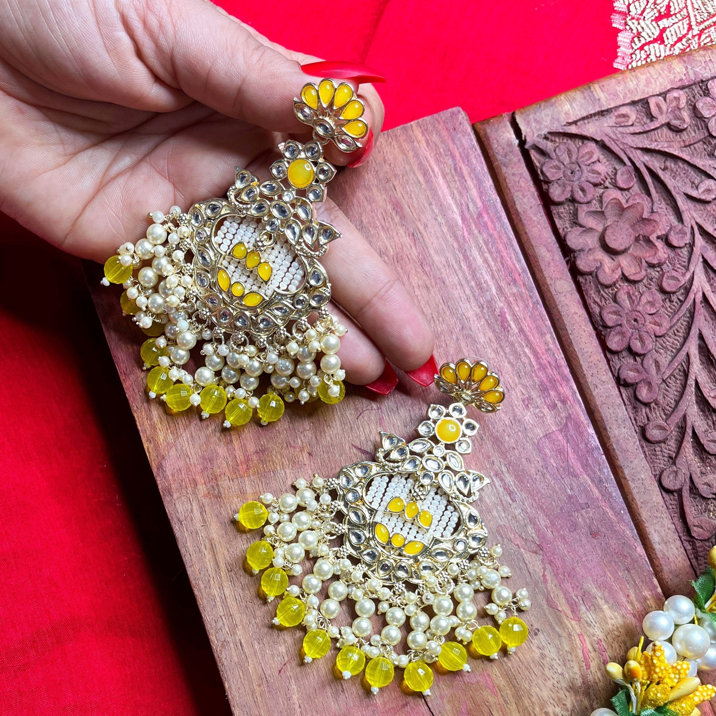 Palash: Yellow Kundan Earrings