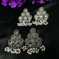 Girija: Silver Plated Kempo Stone Lightweight Earrings