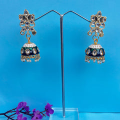 Rani: Emerald Enamel Kundan Jhumkas