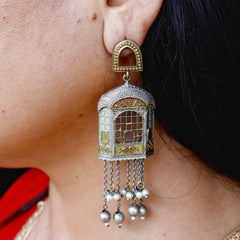 Hawa Mehal Earrings- Silver Replica Collection