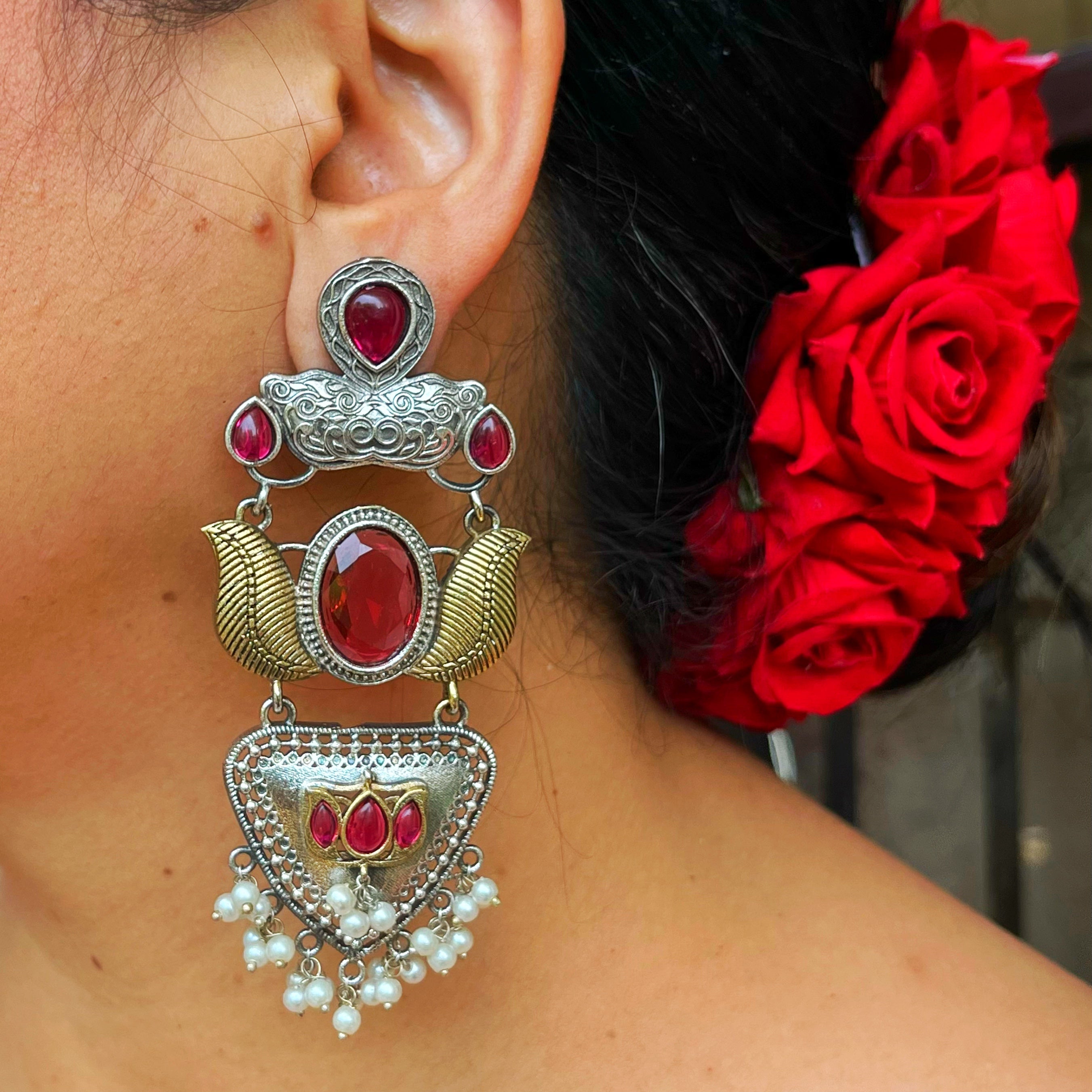 Sehar Dual Tone Earrings- Replica Collection