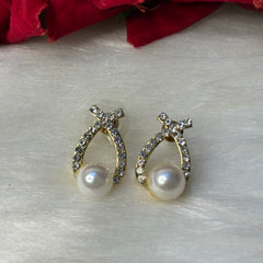 Pearl Wishbone Crystal Earring