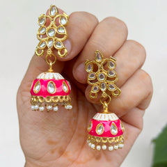 Rani: Emerald Enamel Kundan Jhumkas