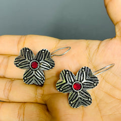 Floral Oxidized Hook Earrings