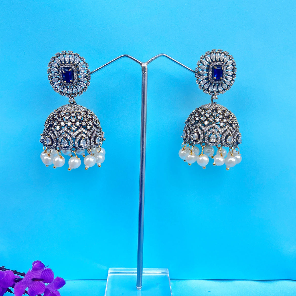 Aaloka: Sapphire Sparkle Jhumka Earrings