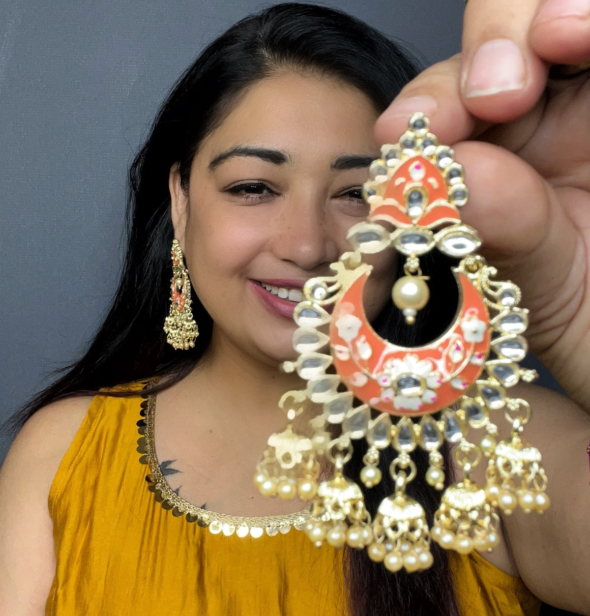 Elegant Orange Meenakari Earrings – Handcrafted Artisan Earrings