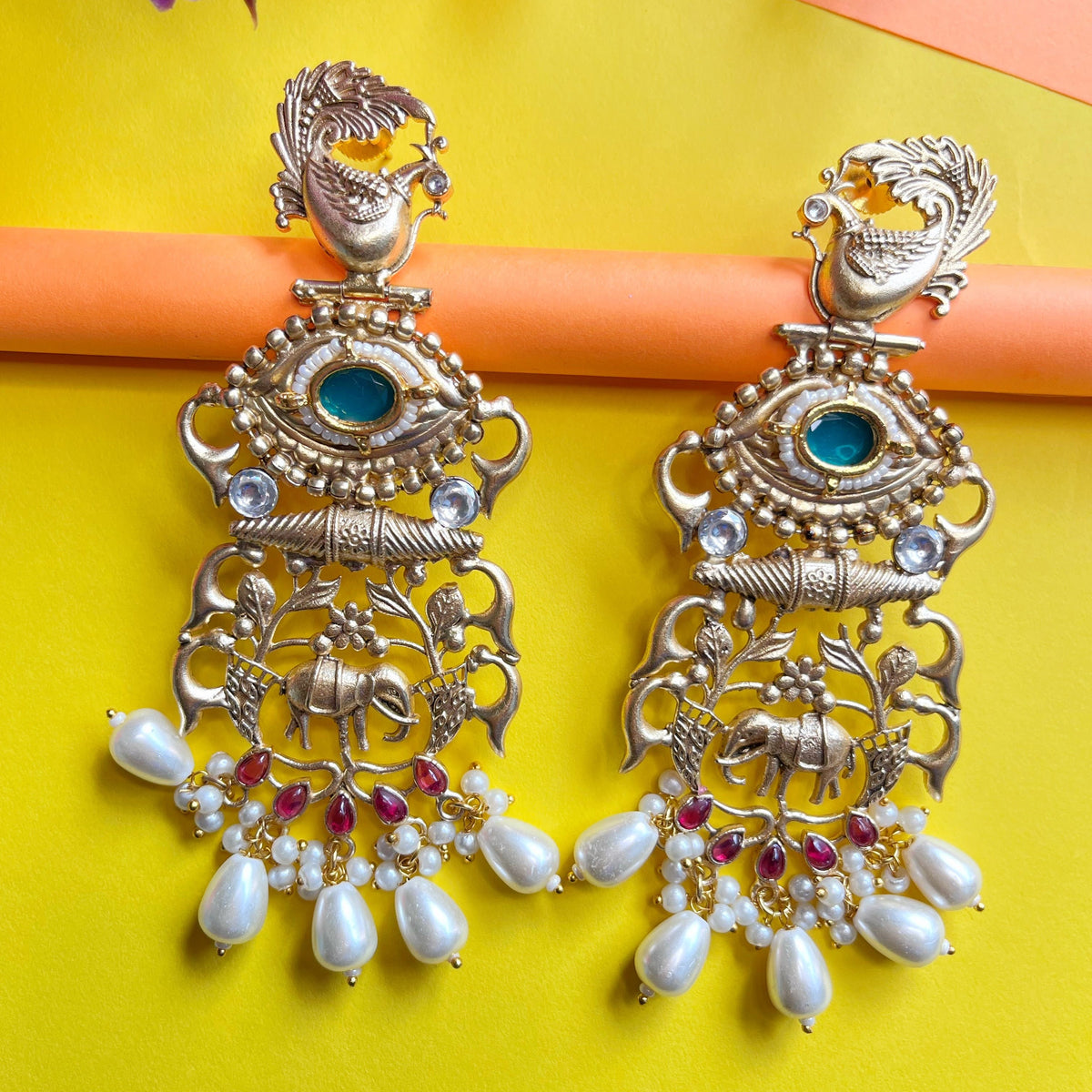 Regal Gold-Toned Temple Statement Earrings