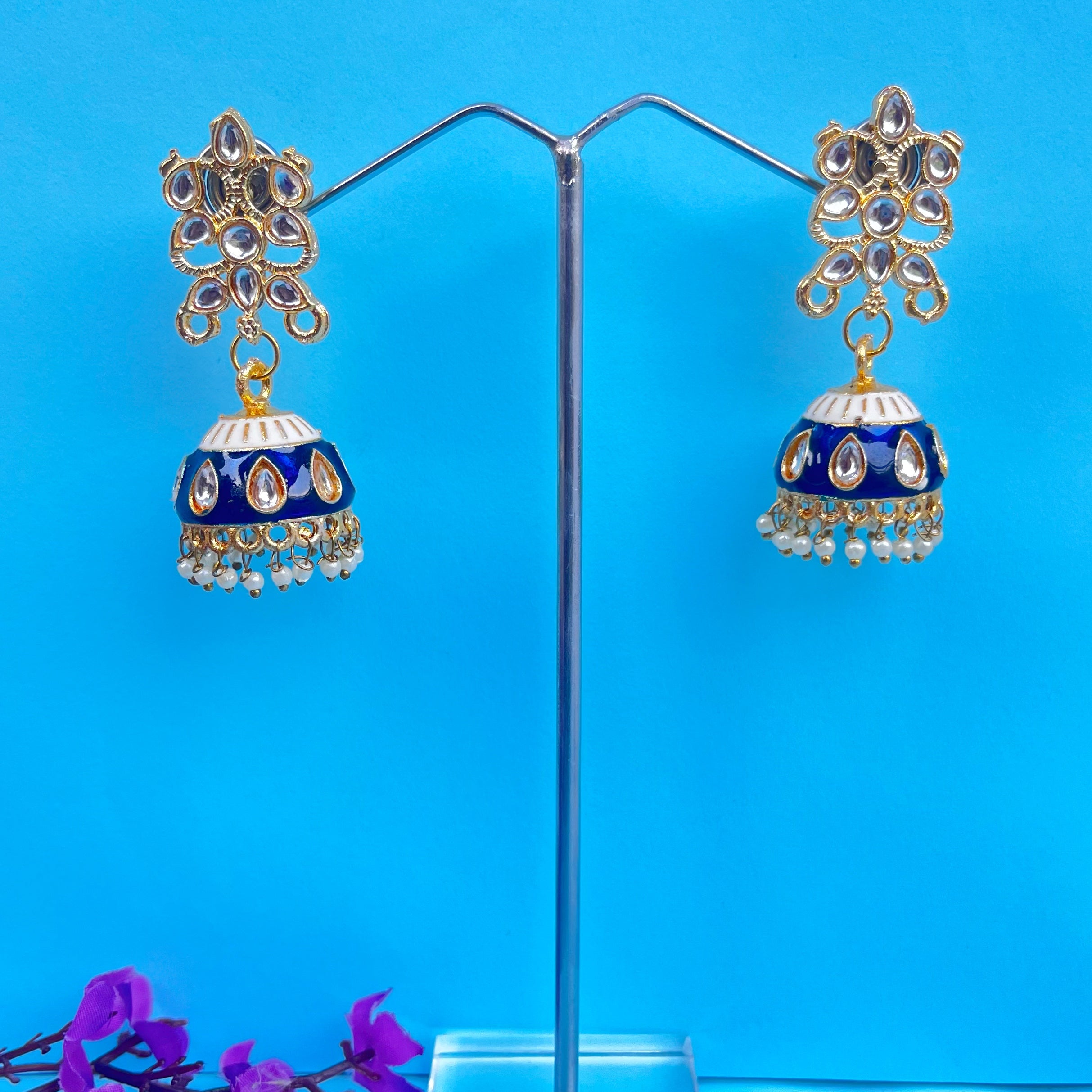 Rani: Emerald Enamel Kundan Jhumkas