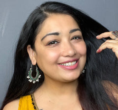 Green Stone German Silver Hoop Earrings