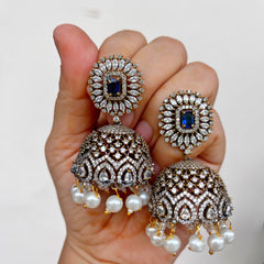 Aaloka: Sapphire Sparkle Jhumka Earrings