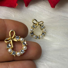 Crystal Pearl Bow Wreath Earrings