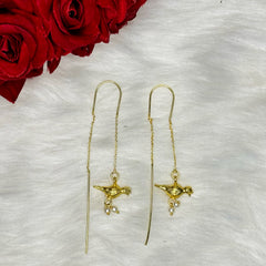 Golden Bird Charm Threader Earrings