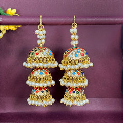 Triveni: Triple Delight Meenakari Jhumkas