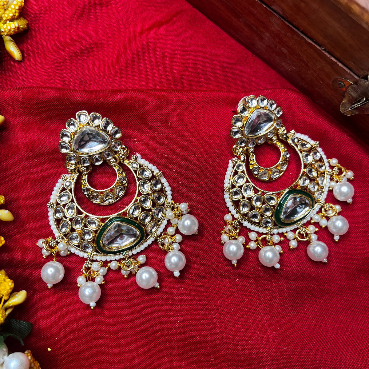 White Kundan Earrings