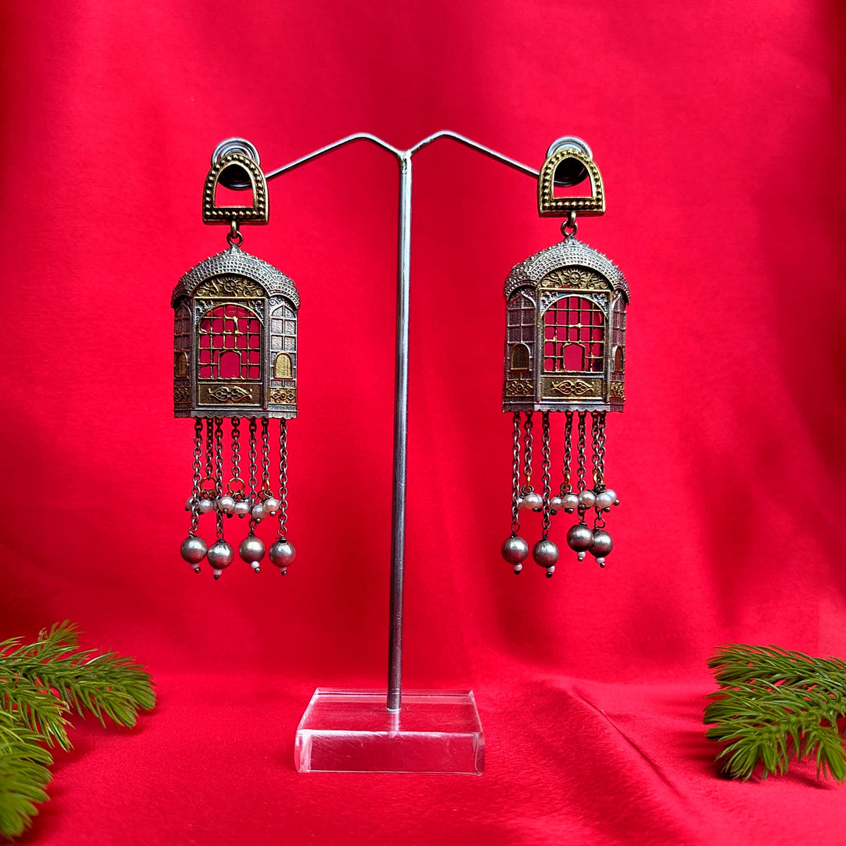Hawa Mehal Earrings- Silver Replica Collection
