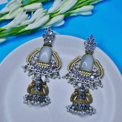 Sahiba- Blue and Pink Stone Dual Tone Earrings| Silver Replica Collection