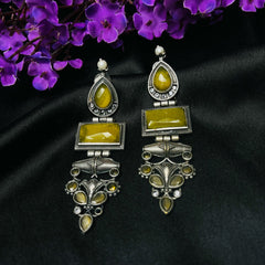 Abha: Green Monalisa Stone Silver Look-Alike Earrings