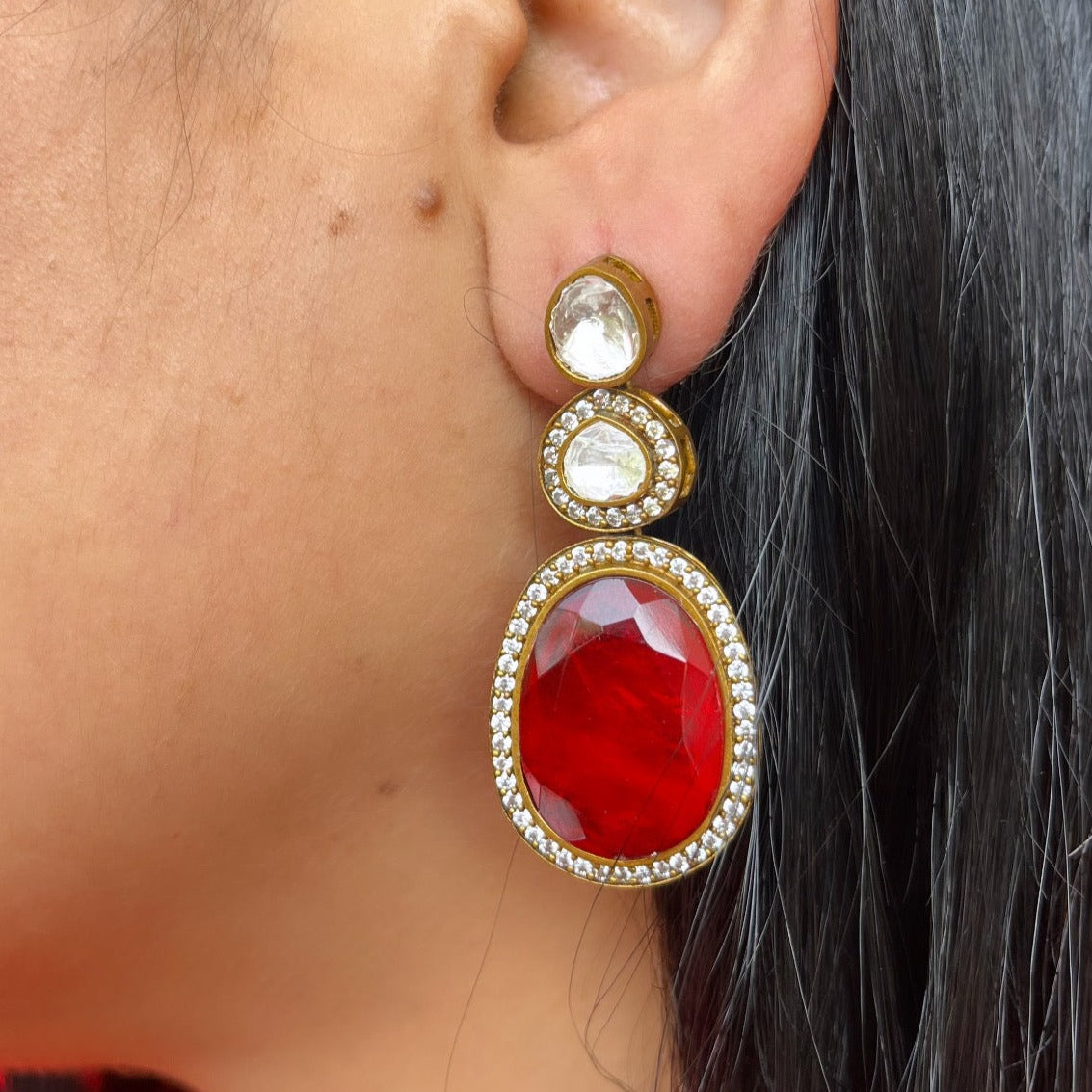 Alijeh Ruby Kundan Contemporary Earrings