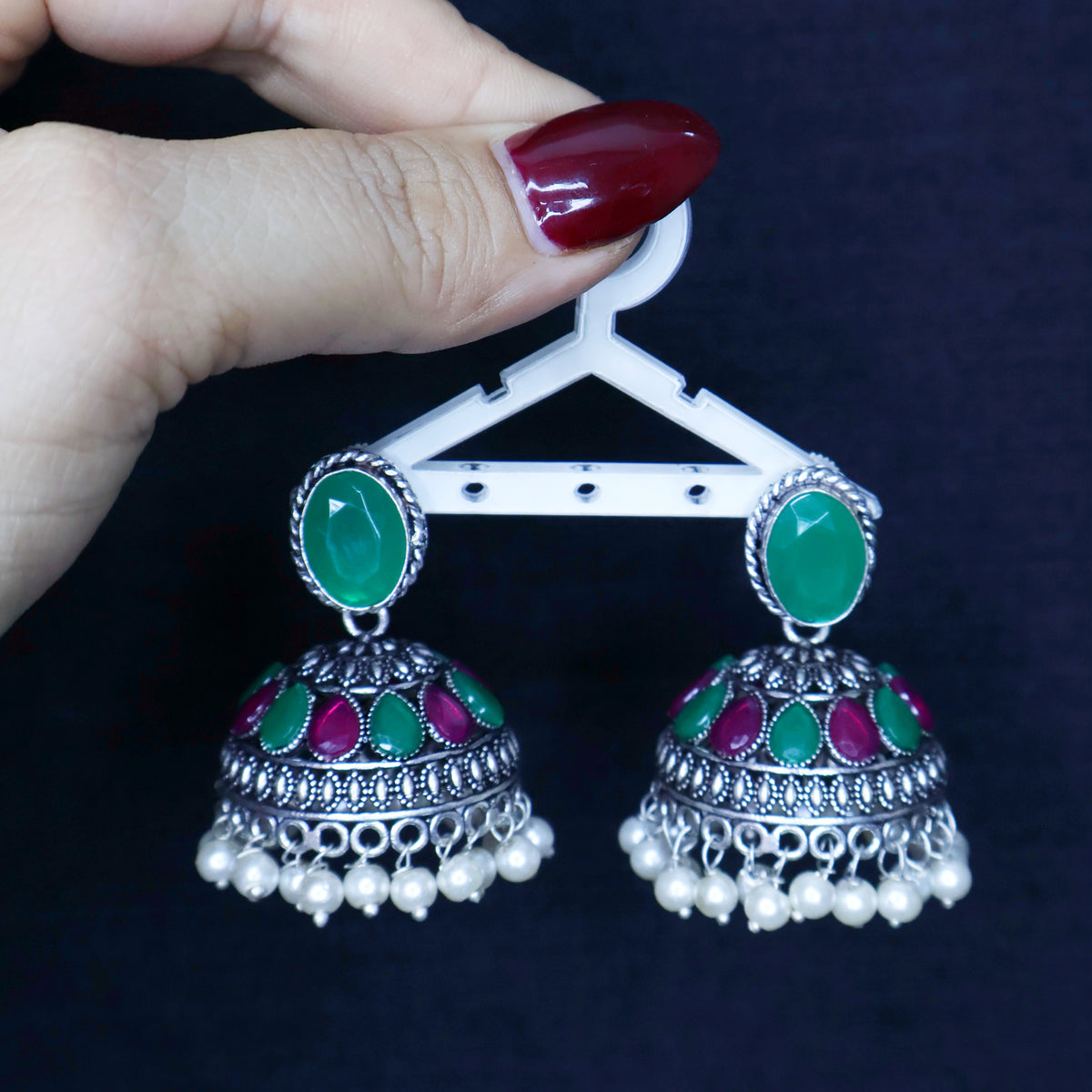 Saba: Emerald Magenta Pearl Jhumkas