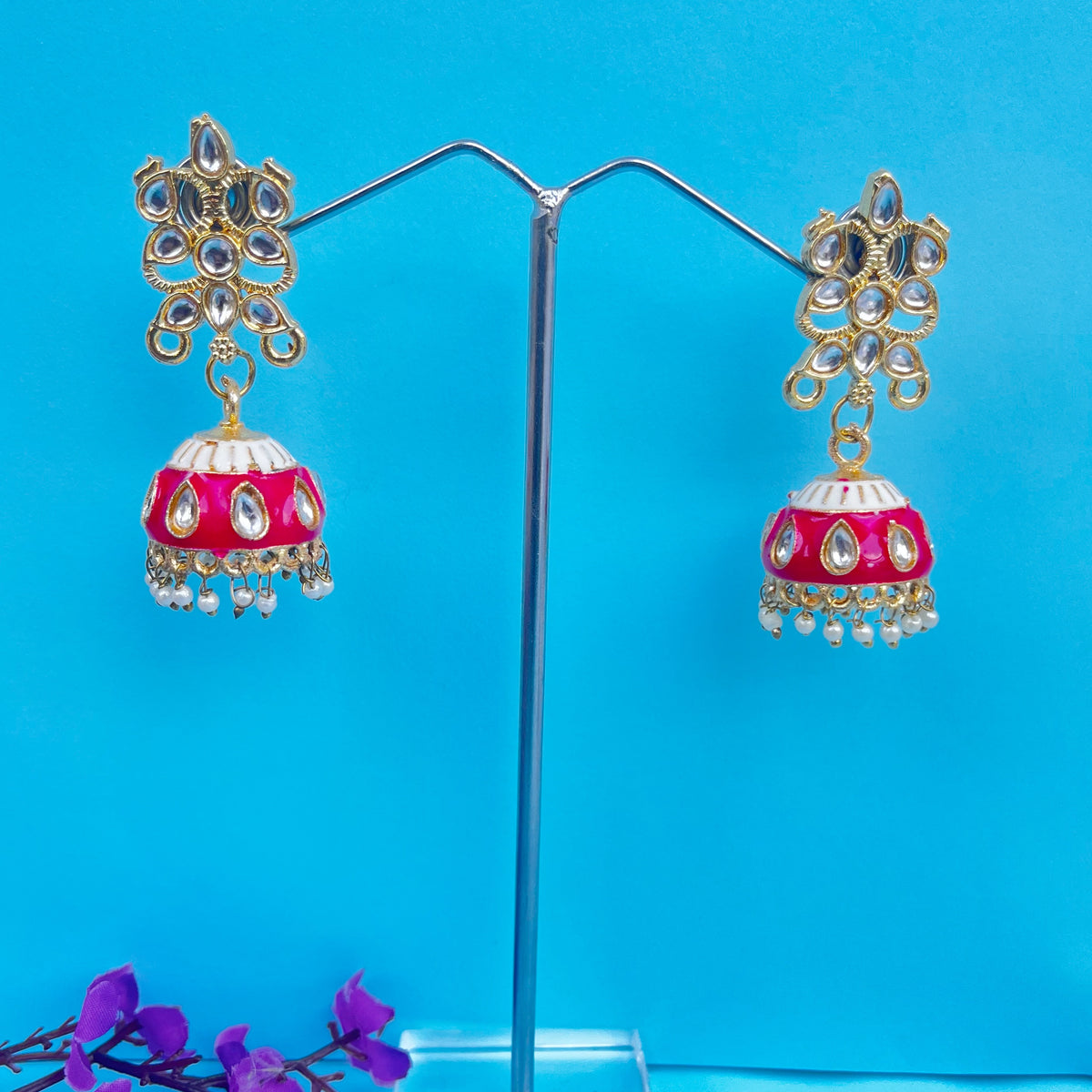 Rani: Emerald Enamel Kundan Jhumkas