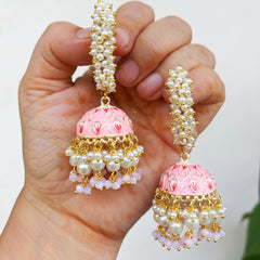 Shahida Pink Meenakari Jhumka Earrings