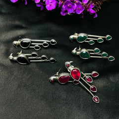 Chirayya: Red Birdie Oxidized Earrings