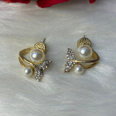 Crystal Leaf Pearl Wrap Earrings