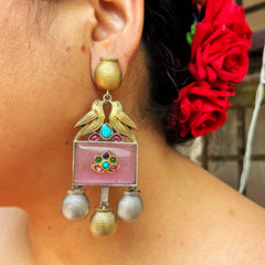 Chehak Dual Tone Pink Earrings- Silver Look Alike Collection