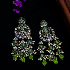 Kamli: Green Kundan Long Earrings