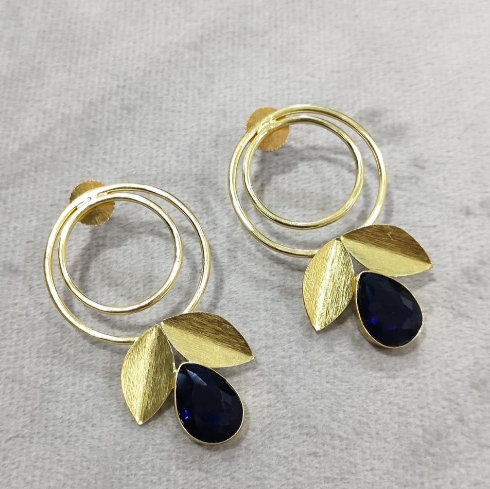 New temperament palace wind water drop leaf earrings retro Moonstone earrings