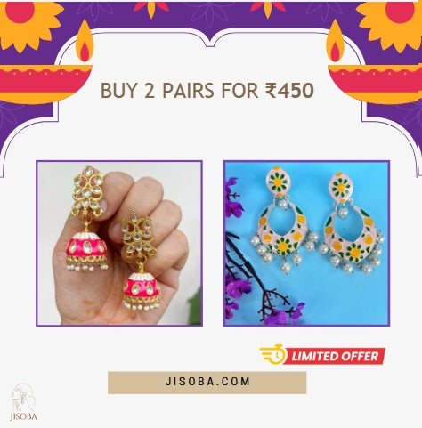 Sparkle This Diwali: Buy 2 Pairs of Earrings for Just ₹450!