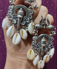 Ganesha Oxidized Shells Earrings